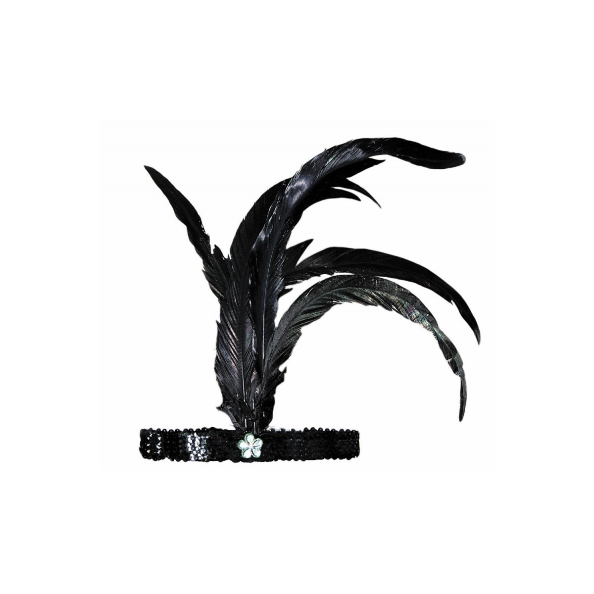 Bandeau Charleston sequins noirs et plumes noires