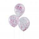 5 Ballons transparents confettis rose pâle