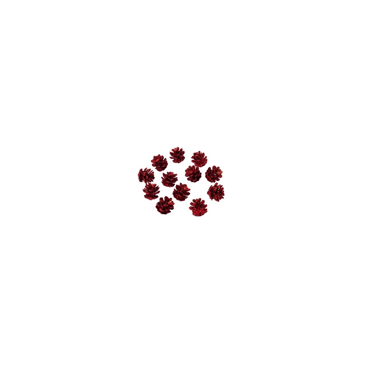 12 Mini pommes de pin paillettes rouges 2 cm