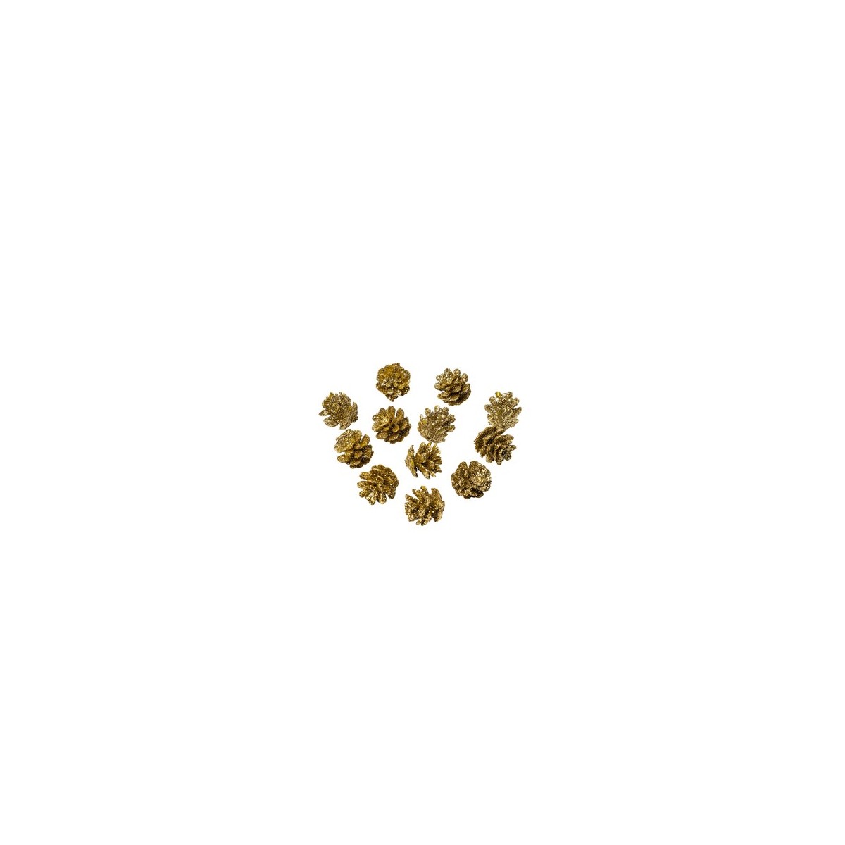 12 Mini pommes de pin paillettes or 2 cm