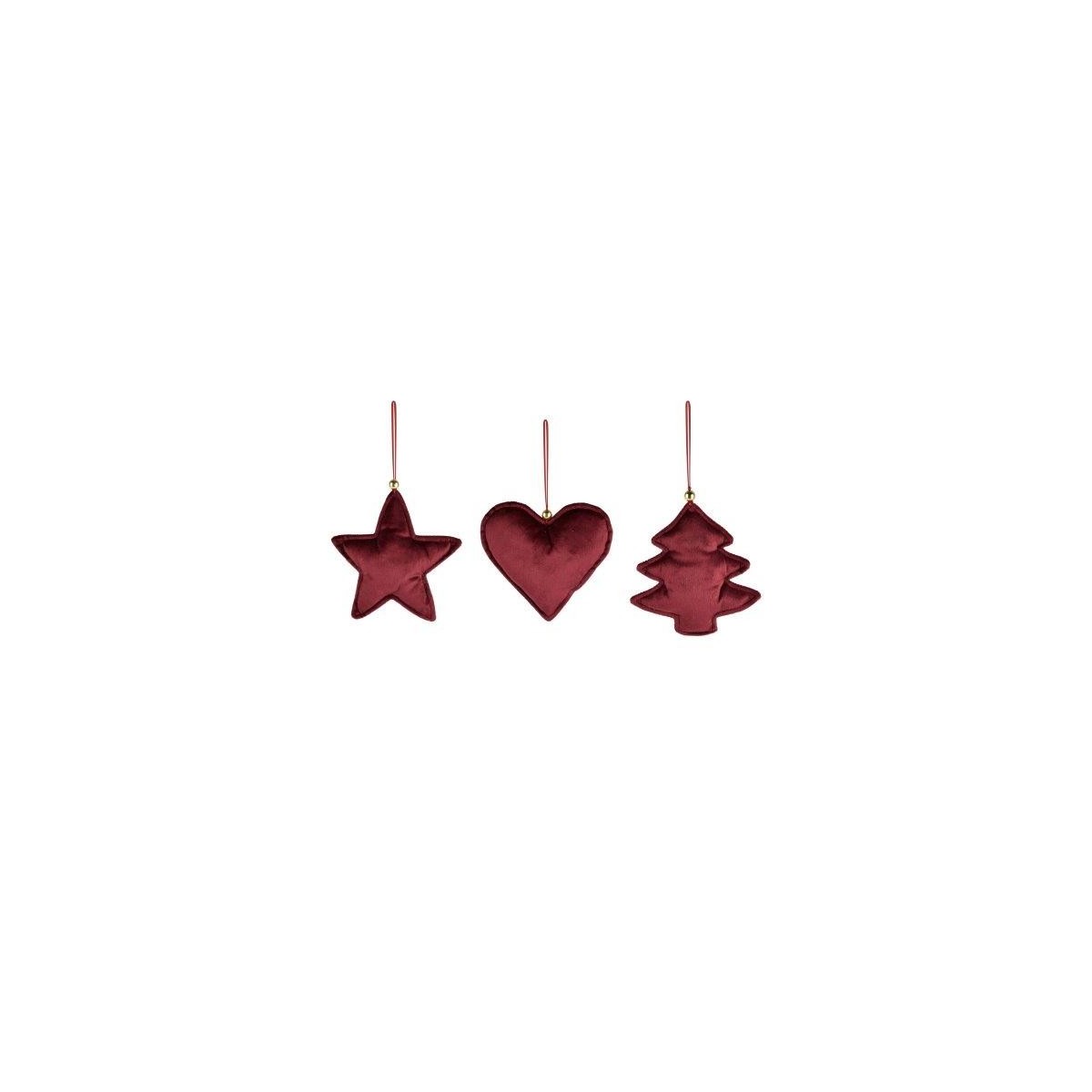 Décoration coeur / arbre / étoile velours rouge