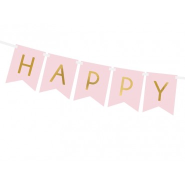 Guirlande de fanions HAPPY BIRTHDAY rose pastel - 1,75 m