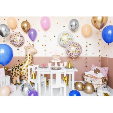Ballon métallisé floral Happy Birthday