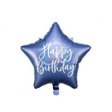 Ballon Etoile Happy Birthday bleu 40 cm