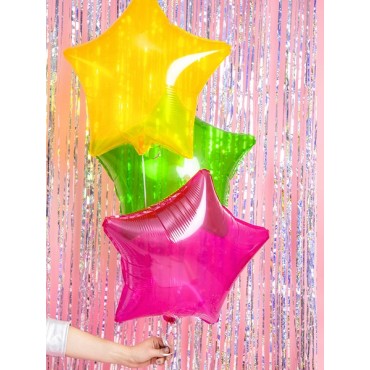 Ballon Etoile Happy Birthday transparent jaune fluo 48 cm