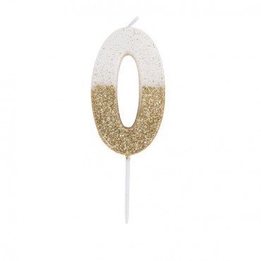 Bougie Chiffre 0 Blanche paillettes or