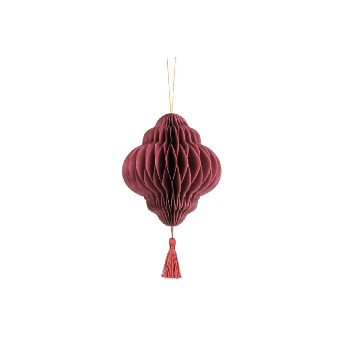 Décoration Lanterne alvéolée avec pompon, rouge 13x15cm