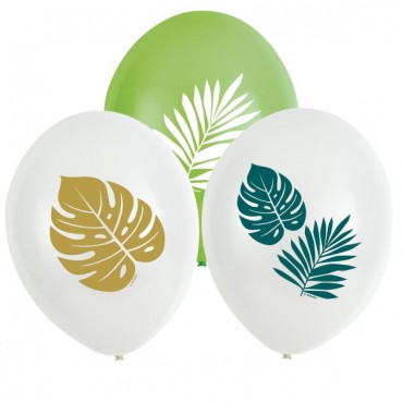6 Ballons latex feuilles tropicales
