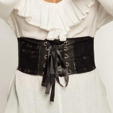 Large corset simili cuir noir