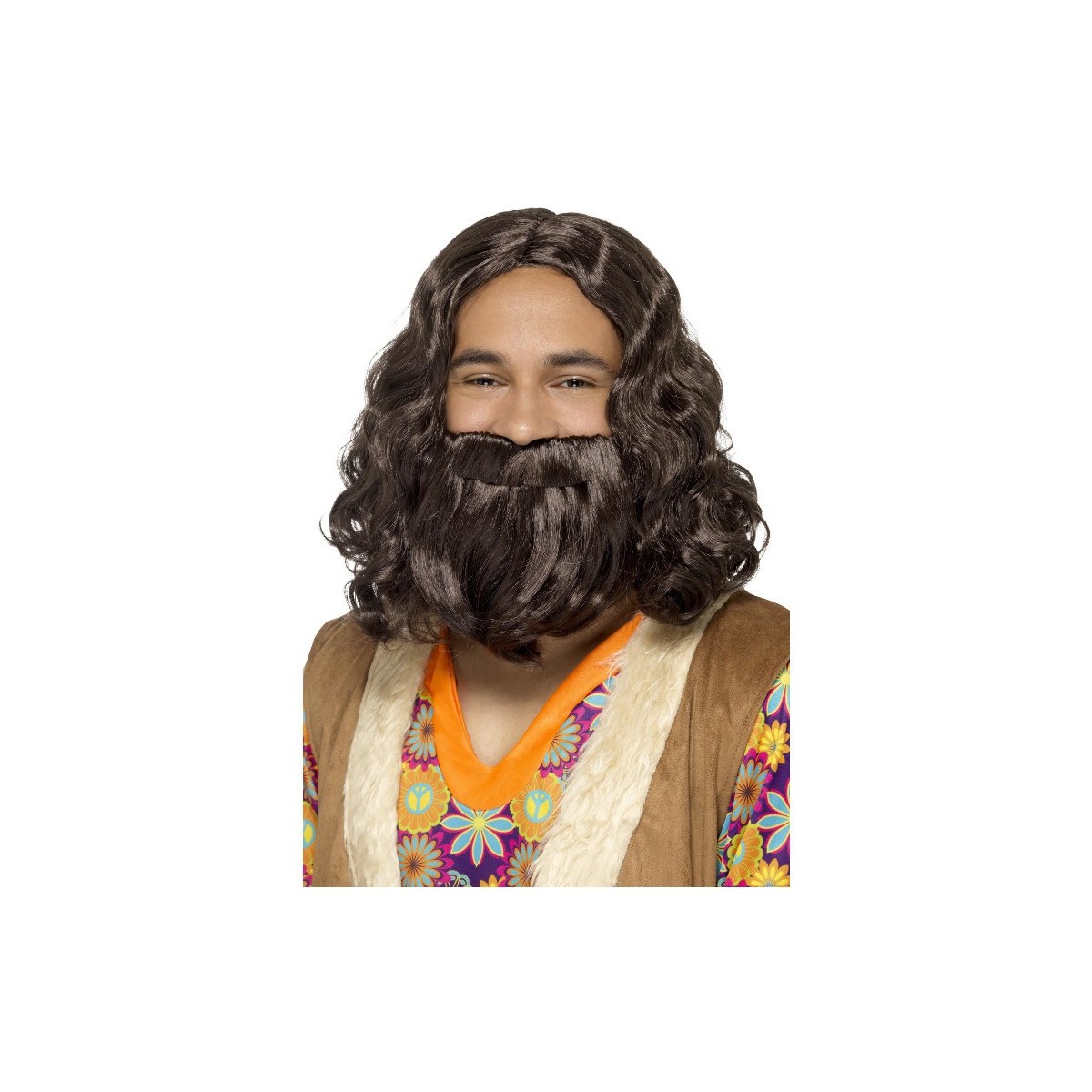 Perruque et barbe brune Hippie/Jesus
