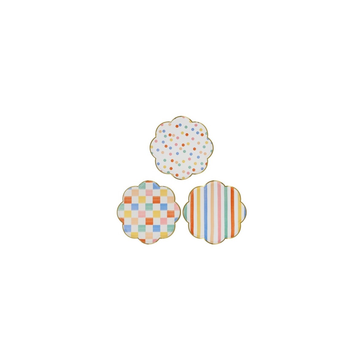 Assortiment de 8 grandes assiettes multicolores (3 motifs)
