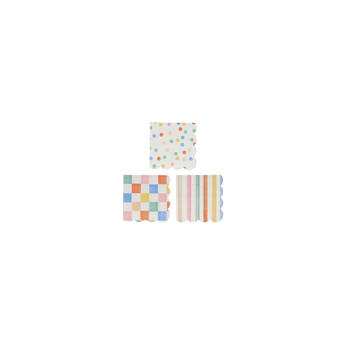 Assortiment de 16 petites serviettes multicolores (3 motifs)