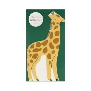 16 Serviettes découpe Girafe Jungle Safari
