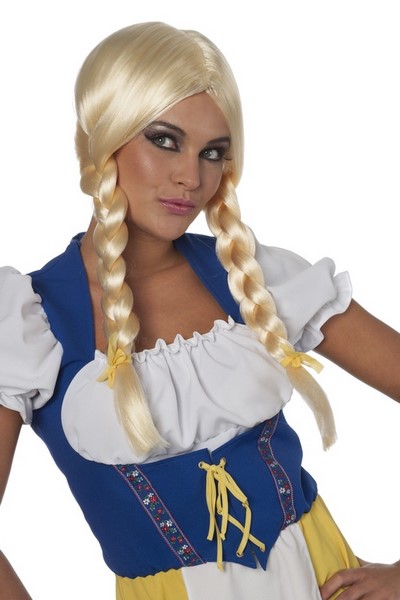 Femme Bavaroise Blonde Nattes Perruque Pour Bière Allemande fille Drindl Fancy Dress