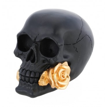 Crâne noir en résine avec rose or