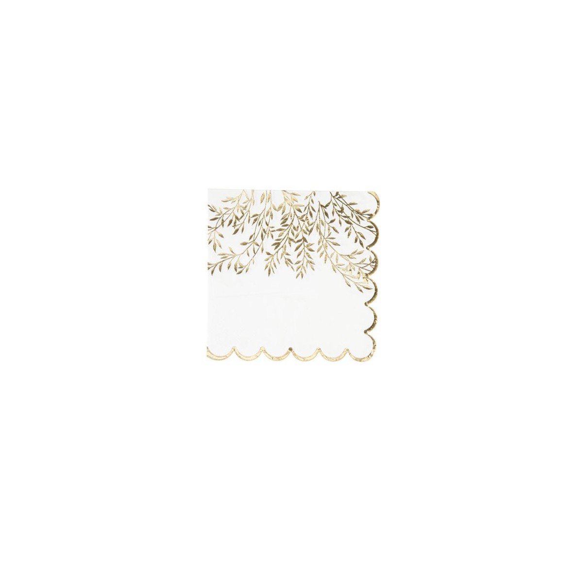 16 Serviettes blanches imprimées de brins dorés