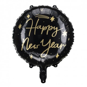 Ballon Rond Happy New Year Noir/Or