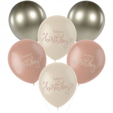 Ballon Happy Birthday Flamant rose Tropical