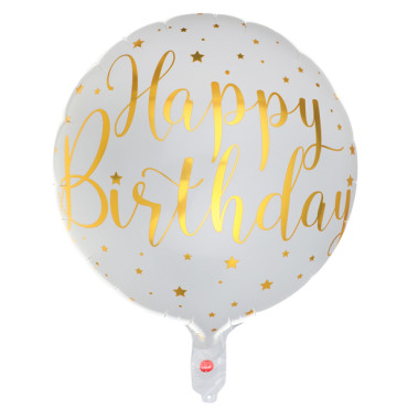 Ballon Happy Birthday Blanc/Or