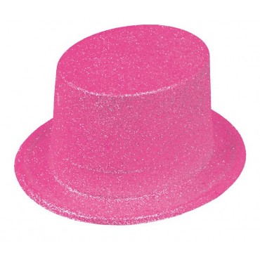 Chapeau Haut de forme pailleté  Fluo rose